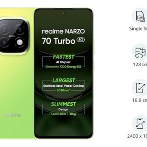 realme NARZO 70 Turbo 5G (Turbo Green,6GB RAM,128GB Storage) | Segment's Fastest Dimensity 7300 Energy 5G Chipset | Motorsports Inspired Design